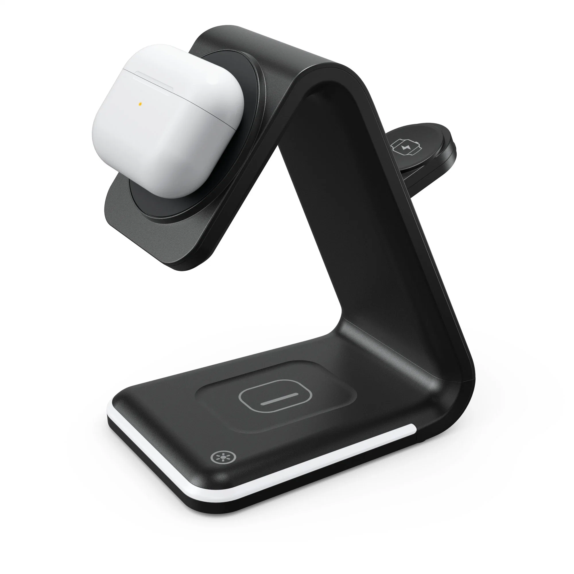 Chargeur de téléphone portable 5 en 1 chargeur rapide magnétique pour montre, casque, téléphone portable, lumière et réveil chargeur rapide sans fil de bureau noir et blanc