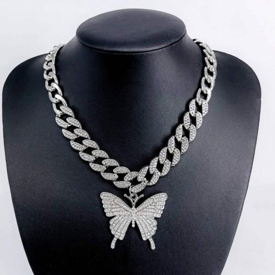 Neue Schmetterling Armband Halskette Premium Full Diamond Fashion Vielseitige Kristall Kubanische Halskette