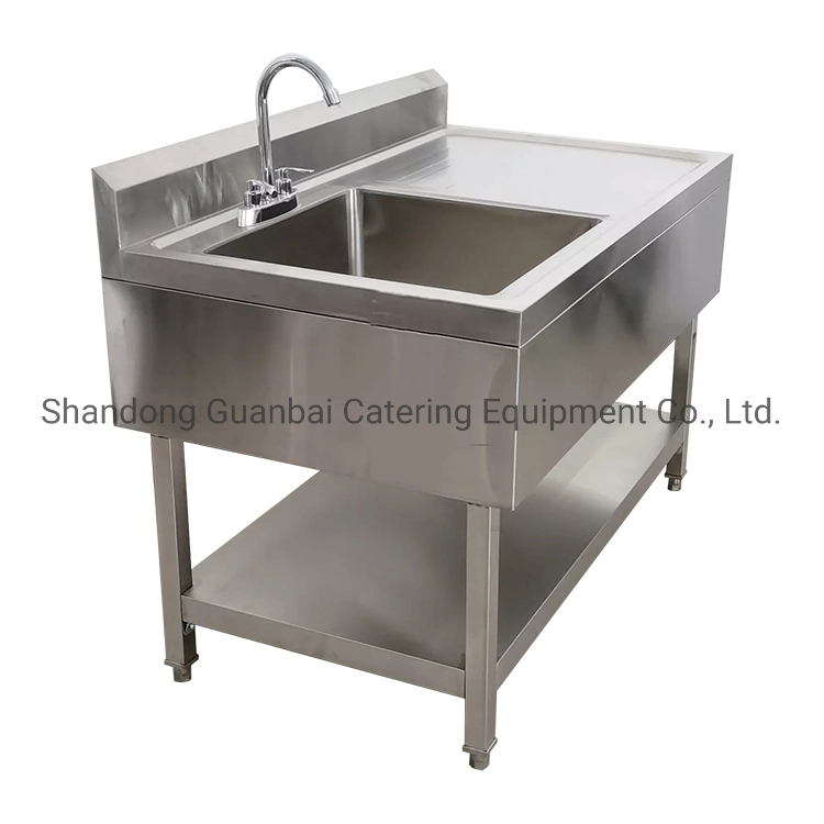 European Style Wash Sink 304 201 Stainless Steel Kitchen Sink with Under Shelf and Drainboard