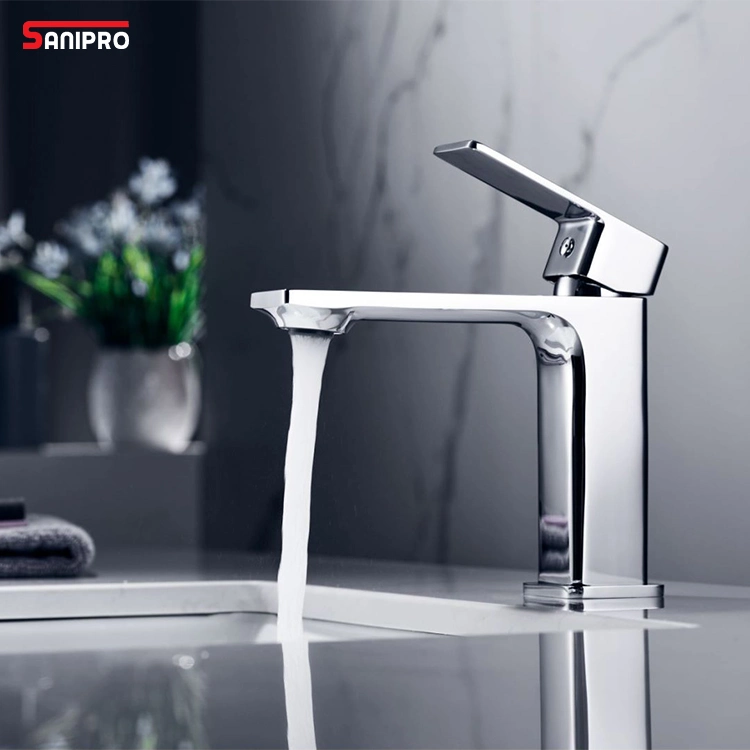 Sanipro Hotel Design High Quality Lavatory Washroom Mixer Taps Deck Mounted Bathroom Faucet Brass Basin Sink Tap