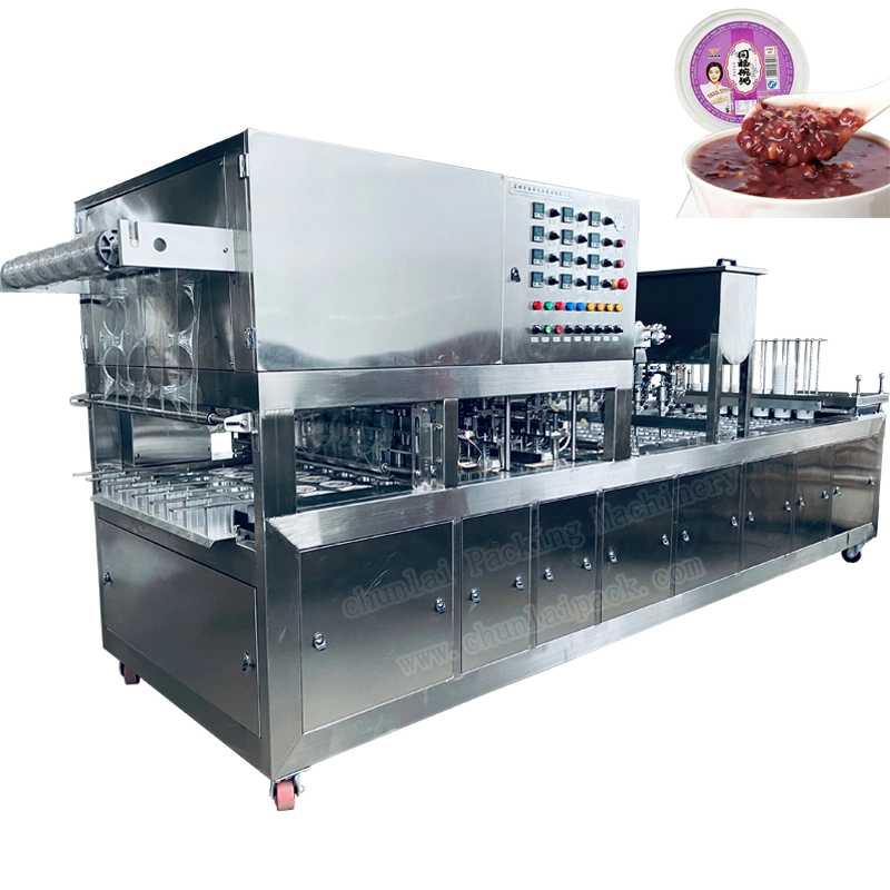 Full-Automatic Congee Bowl Type Filling Sealing Machine Mung Bean Paste Rice Gruel Sauce Cup Filling Packing Machinery