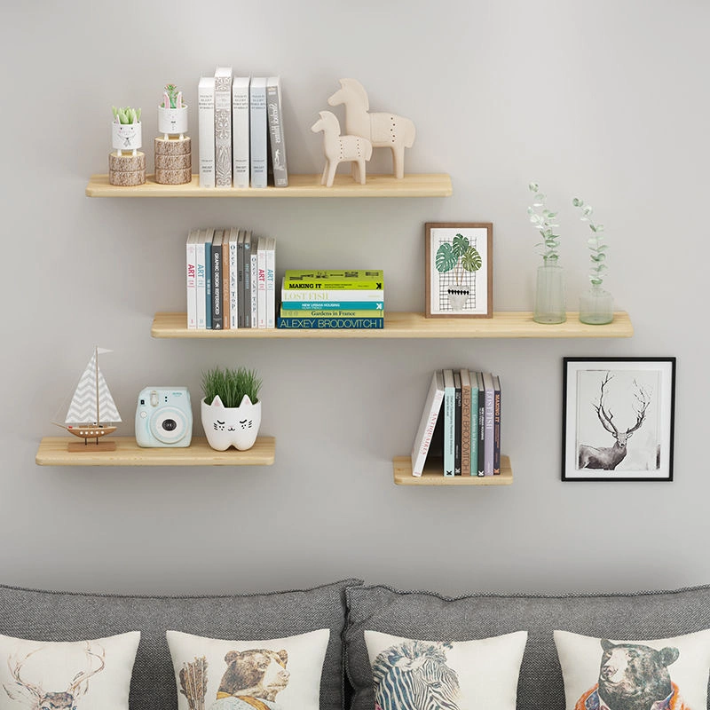 Nordic Minimalist One-Line Wall-Mounted Pine Shelf 0424