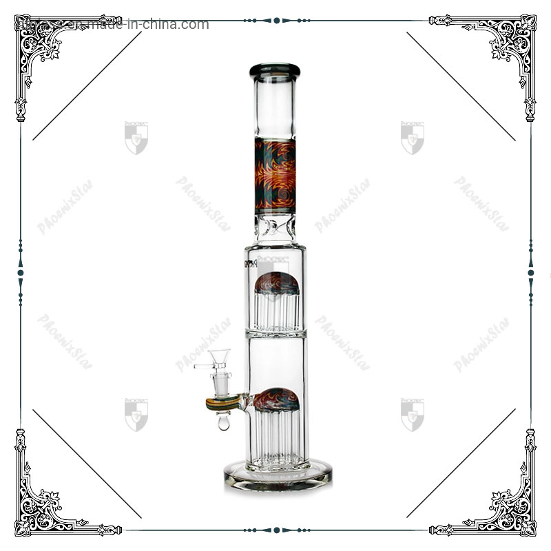 Phoenix Star 17 pulgadas de tamaño grande de vidrio doble árbol de 10 Perc armas importadas de cristal de Hookah colorido americana el hábito de fumar pipa de agua Precio al por mayor