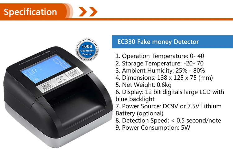 USD en efectivo Mini orientaciones 4 Euro USD contando a la luz UV Conteo de billetes de moneda falsa Detector de dinero de la máquina