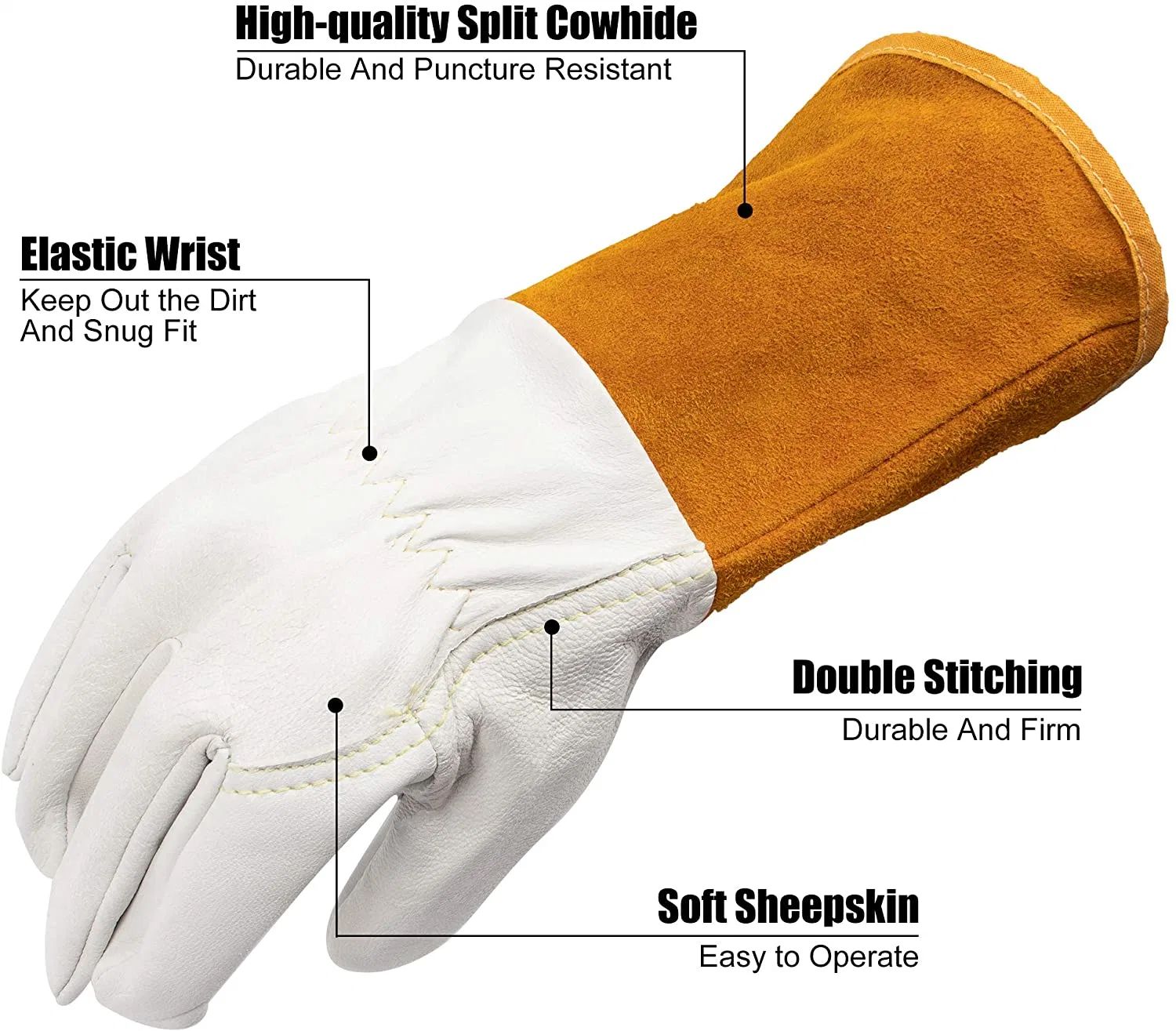 Length Cowhide Split Leather Goatskin MIG TIG Welder Welding Gloves with BBQ