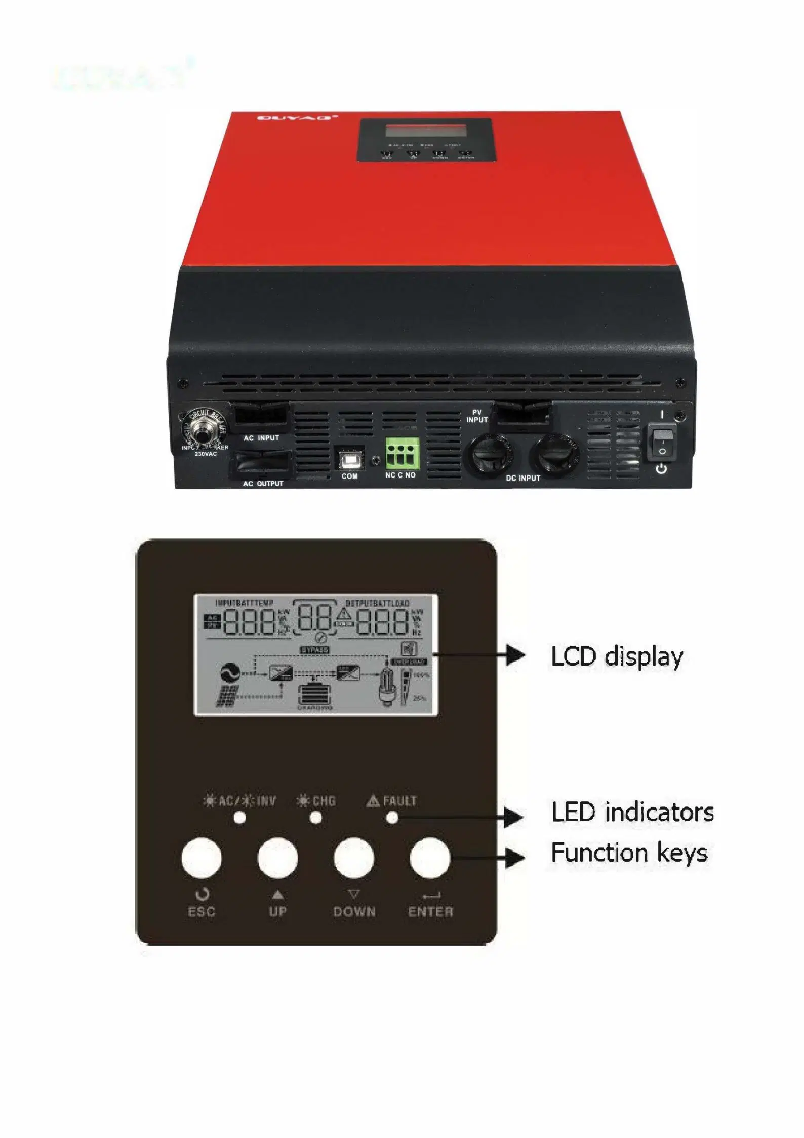 Fuera de la Red de Energía Solar híbrida de 1 kVA inversor 12V220V incorporada en el controlador PWM 20A