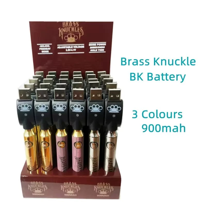 High Quality Brass Knuckles Battery Bk 900mAh Gold Wood Slivery Preheat Adjustable Voltage Vape Pen 510 Thread Cartridge