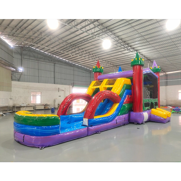 Outdoor Inflatable Combo Bouncer with Slide Rainbow Bouncer Colorful Bounce Castle