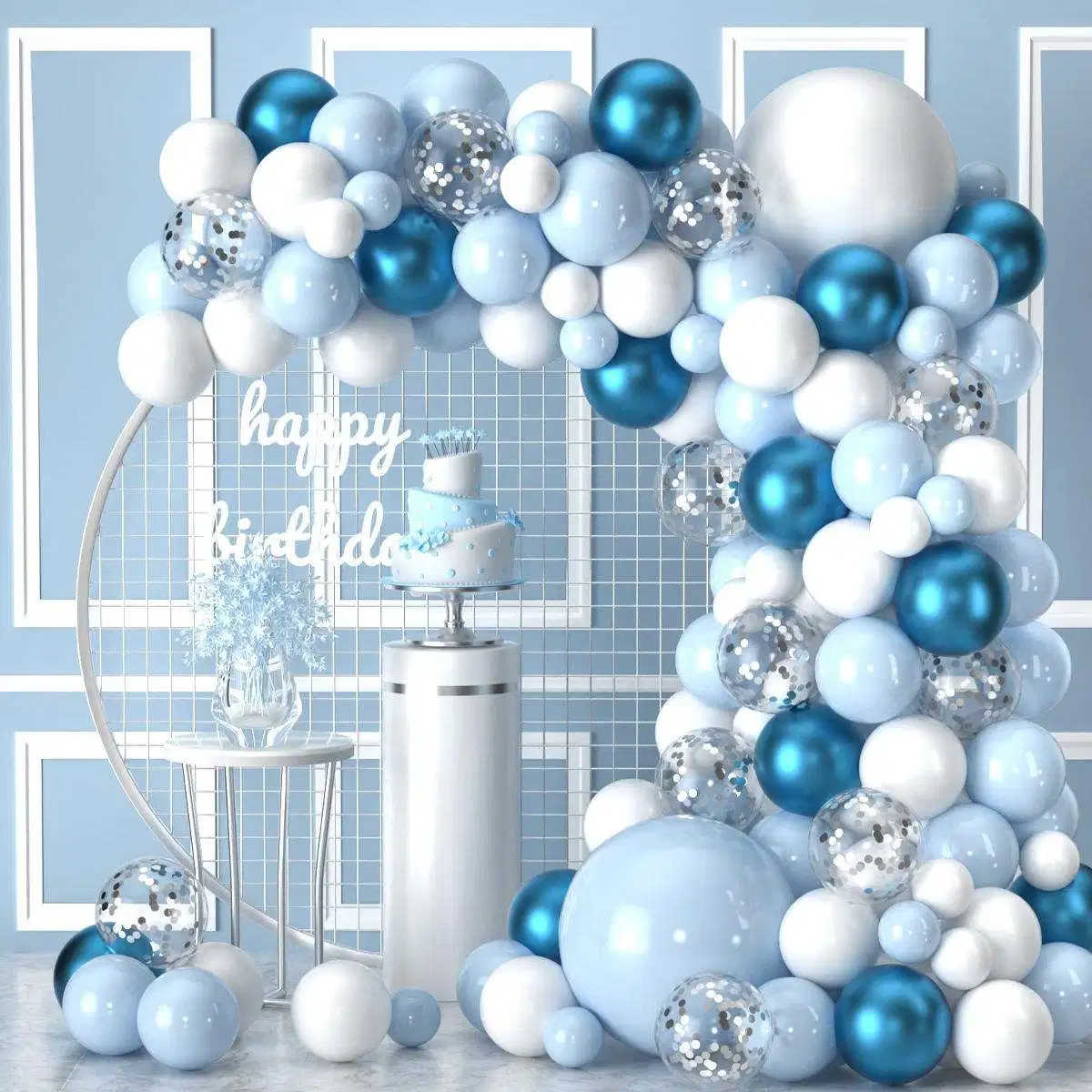 Blue White Sliver Balloons Garland Arch Kit Baby Shower Birthday Party Decoration