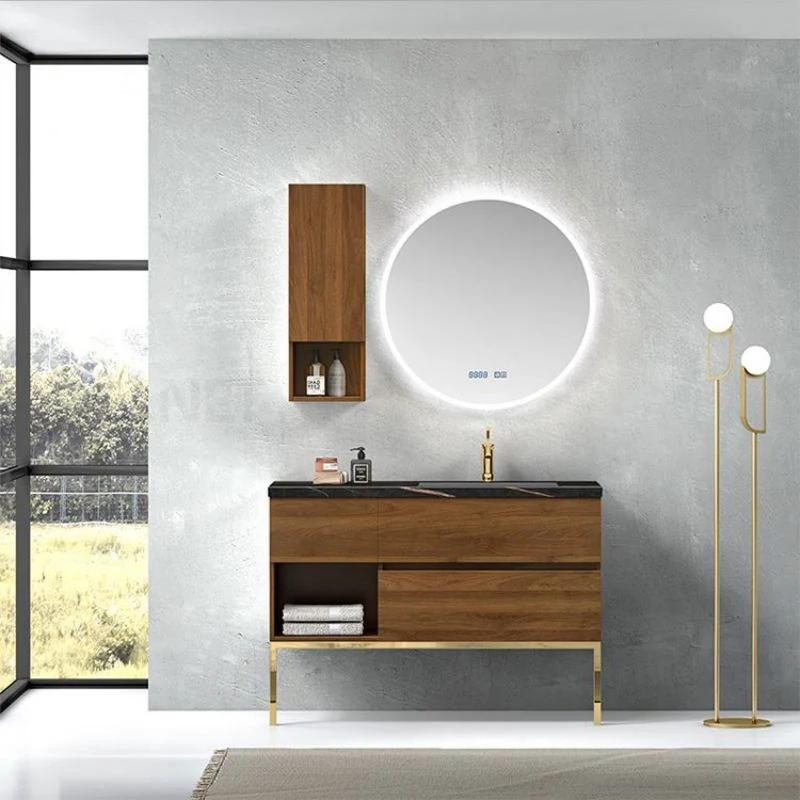 New Design Hotel Mirrored Cabinets Modern Waterproof Ready Mirrored Solid Wood Bathroom Cabinet