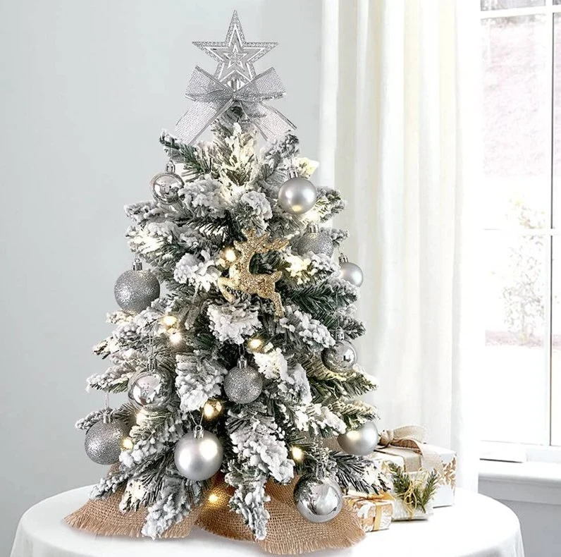 LED Luminescent Blanco Flocked Escritorio Mini árbol de Navidad de plástico para Navidad