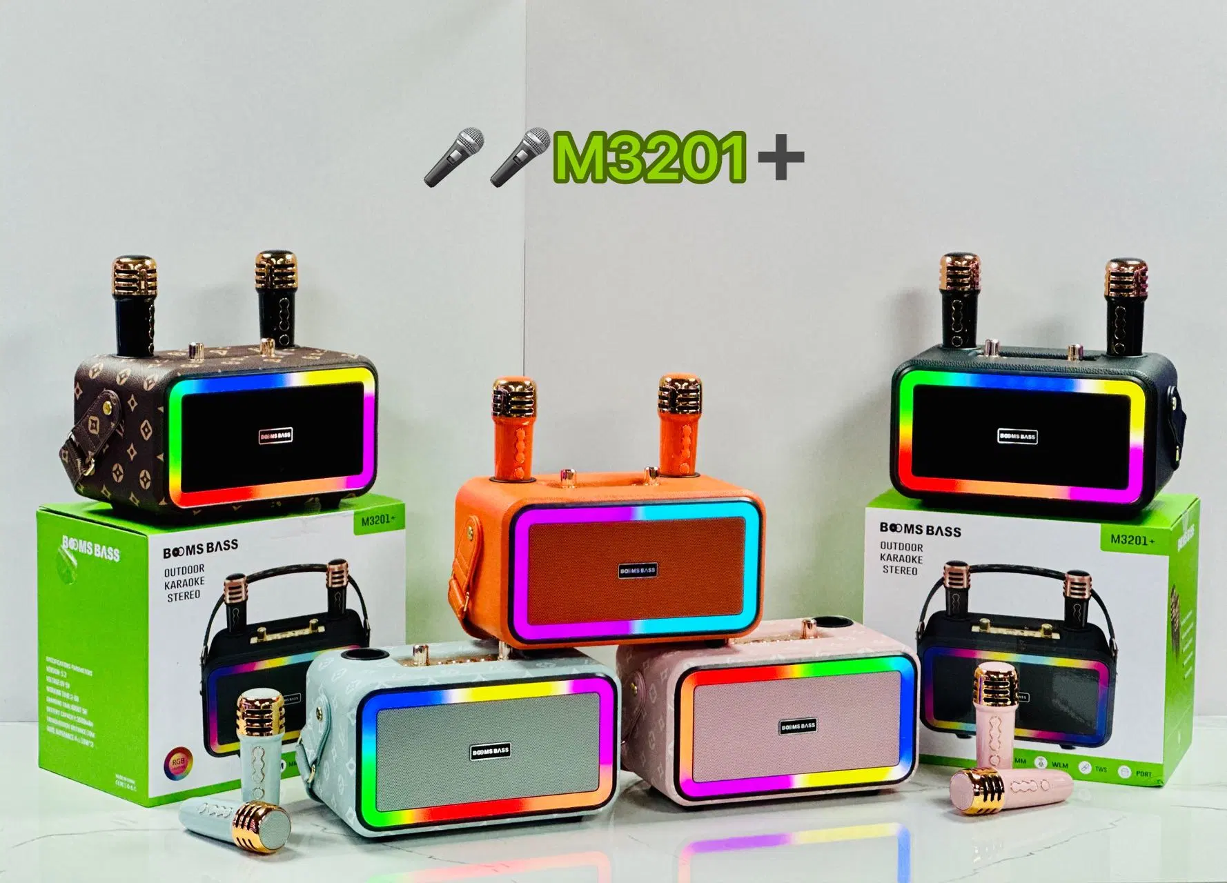 LD-M3201+Factory Wholesale Party Wireless Mini altavoz portátil para karaoke Bluetooth para exteriores Con dos micrófonos_Green