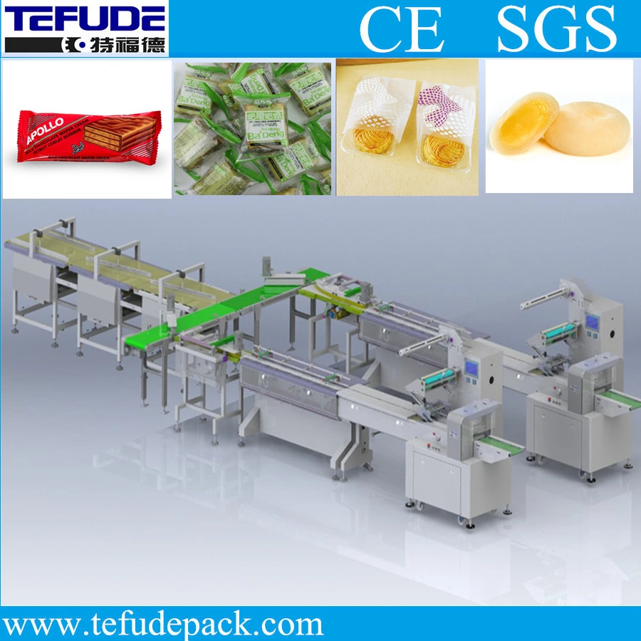 Pão/Cupcake/Mooncake/barra de chocolate embalagem automática do sistema de triagem multifunção linha de embalagem Caixa de conectar a linha de produtos