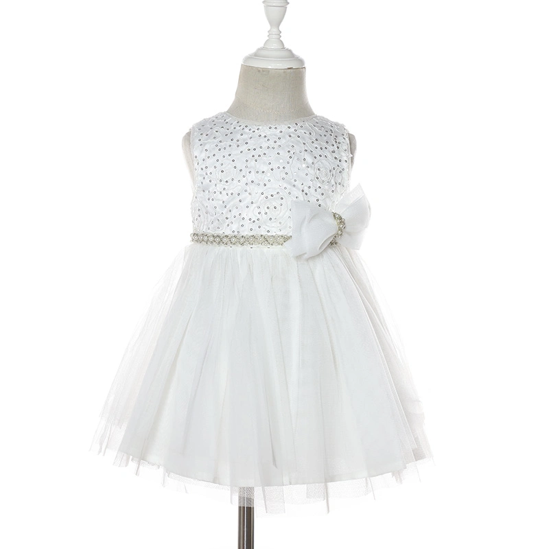 Adorable Knee Length Little Queen Sequined Kids Girls Evening Dresses Ivory Weddings Dress