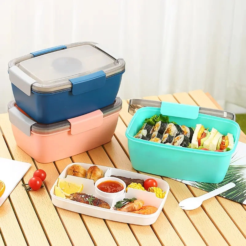 Nordic Style Minimalist Double Layered Food Storage Container Plastic Divided Lunch Box for Outdoor