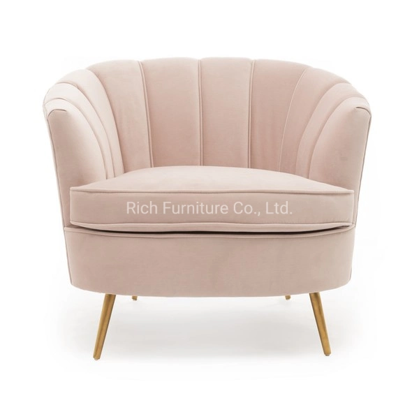 Ensemble de canapés en tissu rose bébé pour salon, avec canapé en forme de coquille et pieds en métal, pour hôtel, bureau, événement et maison.