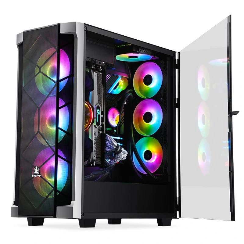 Full-Tower PC Gaming-Gehäuse, gehärtetes Glas, Kabelmanagement/optionale 360mm-Wasserkühlung, unterstützt 7 Lüfter, USB 3,0 Typ-C-Anschluss an der Vorderseite, High-End-GPU