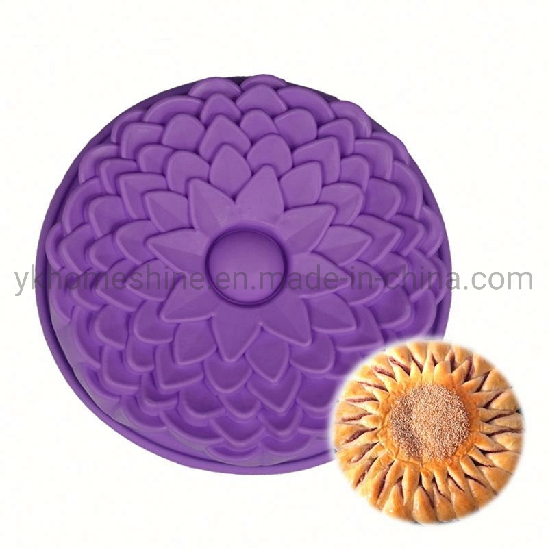 China Manufacture Big Size Round Shape Chrysanthemum Sunflower Silicon Cake Pan Mold