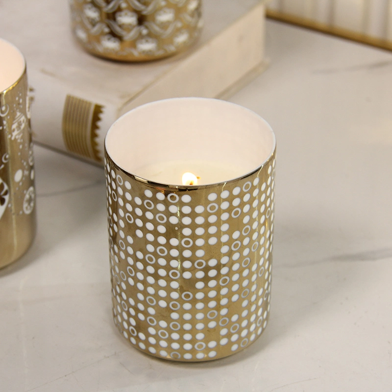 C042 Halloween Accessories Luxury Gold Candle Jar Holder Ceramic Silver Cup Empty Container Candle Vessels for Home Decoration