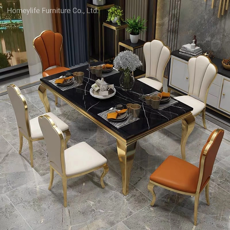 Novo design da base de aço inoxidável para uso doméstico topo mesa de jantar em mármore