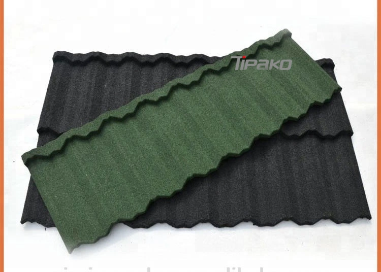 Green Style Corrugated Bond Type Roofing Shingles Color Stone Coated Metal Roof Tile