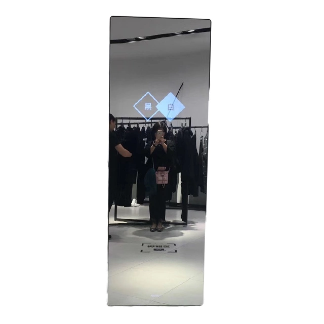 Espejo inteligente de 49 pulgadas con pantalla táctil, espejo de cristal mágico pantalla de espejo de luz LED montada en pared para tienda de ropa