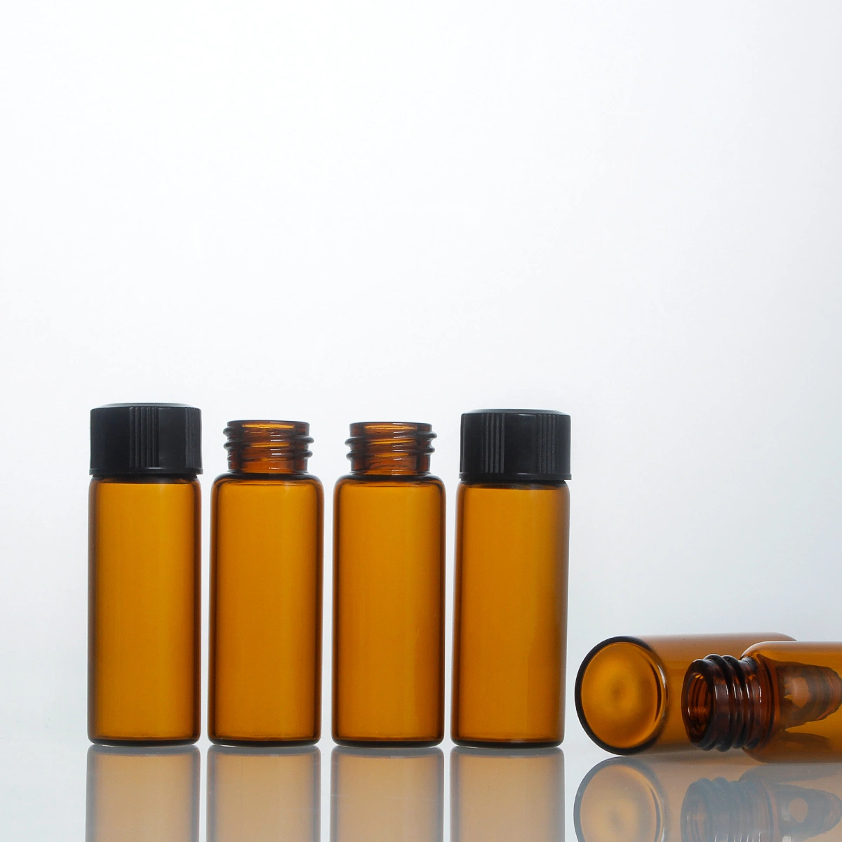 Ready Stock 2 DRAM Tincture Medicine Powder Pharm Amber Clear Glass Vial with Black Cap