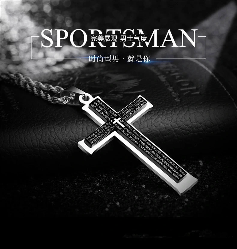 Men Fashion Jewelry Cross Pendant Necklace Stainless Steel Pendant