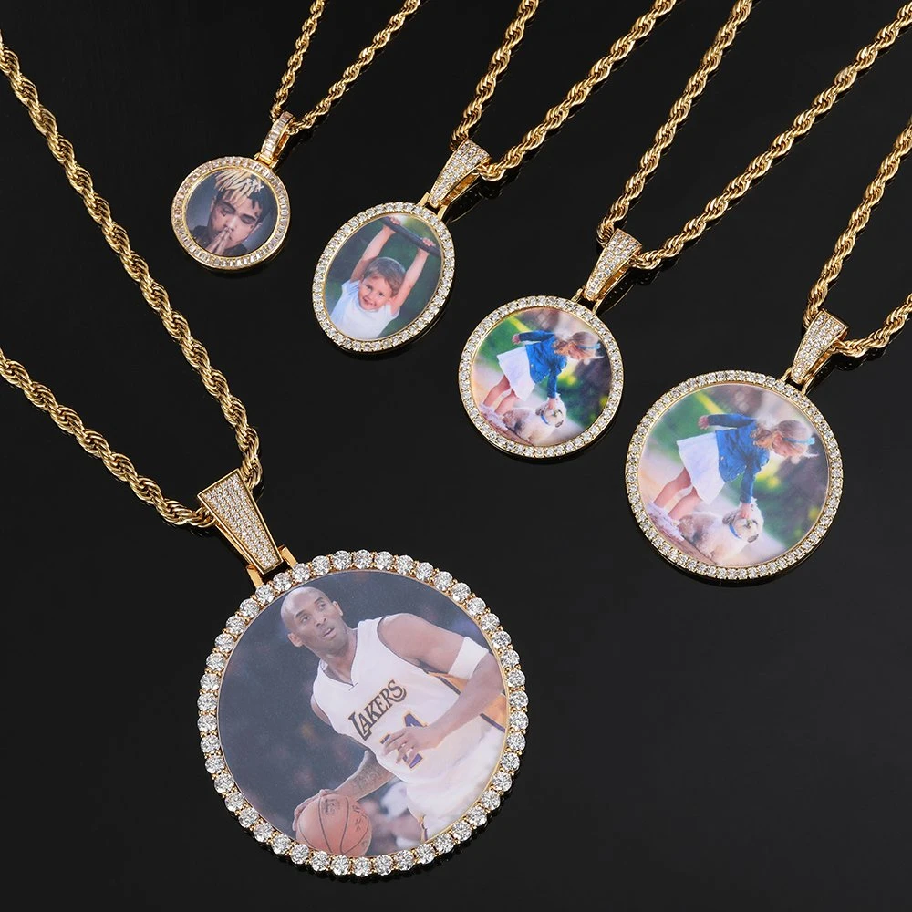 Custom Made Cubic Zirconia Necklace Gold Plated Photo Charm Necklace for Family