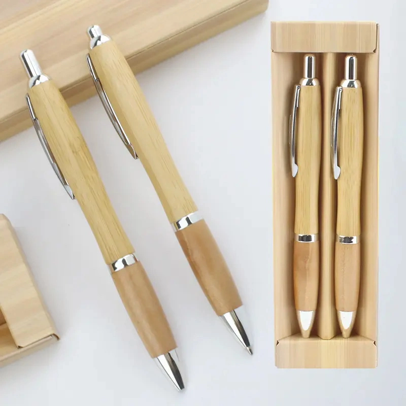 Office and School Supplies Promotional Gift Cheap Eco Friendly Bamboo Ball Pen with Case Custom Logo