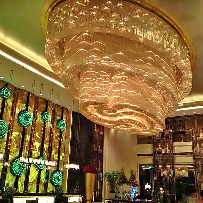 Big Hotel Project Modern Luxury Gold Crystal Ceiling Light Hotel Banquet Hall LED Chandelier Large Ceiling Crystals Chandelier