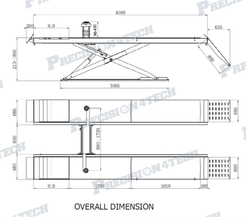 Alineación de ruedas personalizada de la marca de precisión de la mesa elevadora de tijera Plataformas Elevadoras Estructura de acero sólido