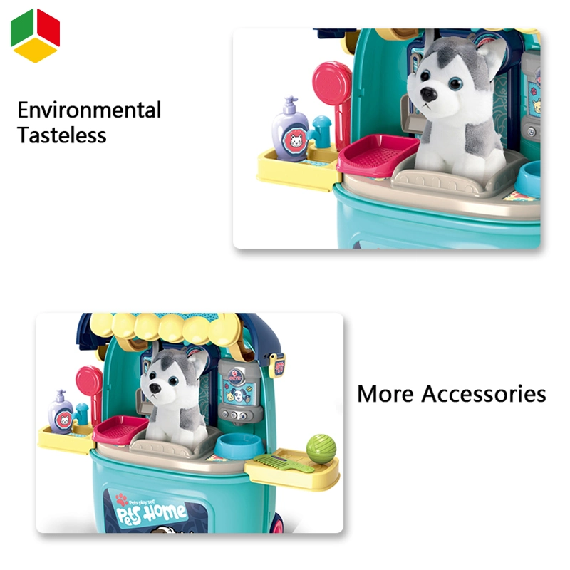 QS Children High quality/High cost performance  Plastic Simulation Pretend Play Plush Pet Dog Set Suitcase Toys for Kids