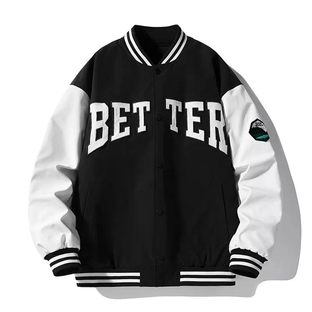 Custom Atacado Vintage PU Leather Sleeves para mulher Down Puffer Winter Sports Bomber streetwear Letterman Baseball School College Blusão universitário