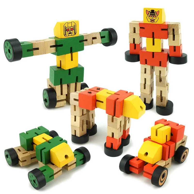 Kinder Transformation Roboter Bausteine Holzspielzeug für Kinder Auto Abbildung Modell Puzzle Lernintelligenz Spielzeug Geschenke