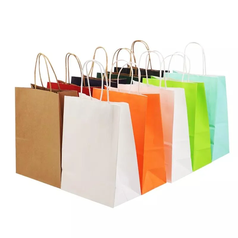 Recyclable Kraft Eco-Friendly with Twist Shipping Shopping Food Bag Printed Stamping Cosmetic Skin Care Fashion Paper Bag