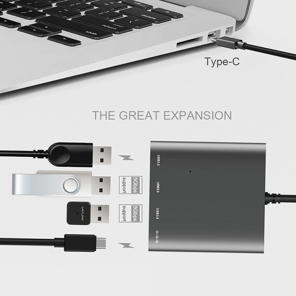 UHP3401 USB-C y 3 USB USB 1-A-C buje de aluminio