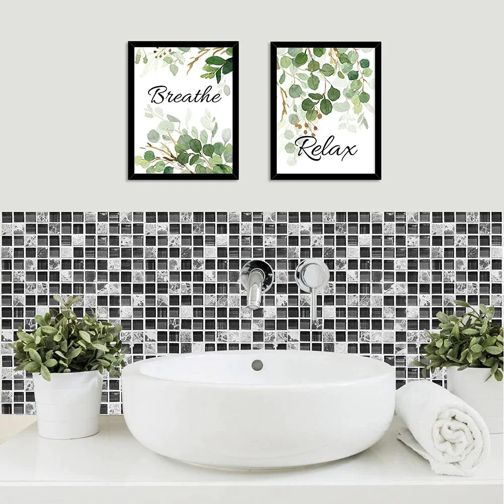 Home Decor Green Leaf Print Framed Plant Canvas Poster for Washroom