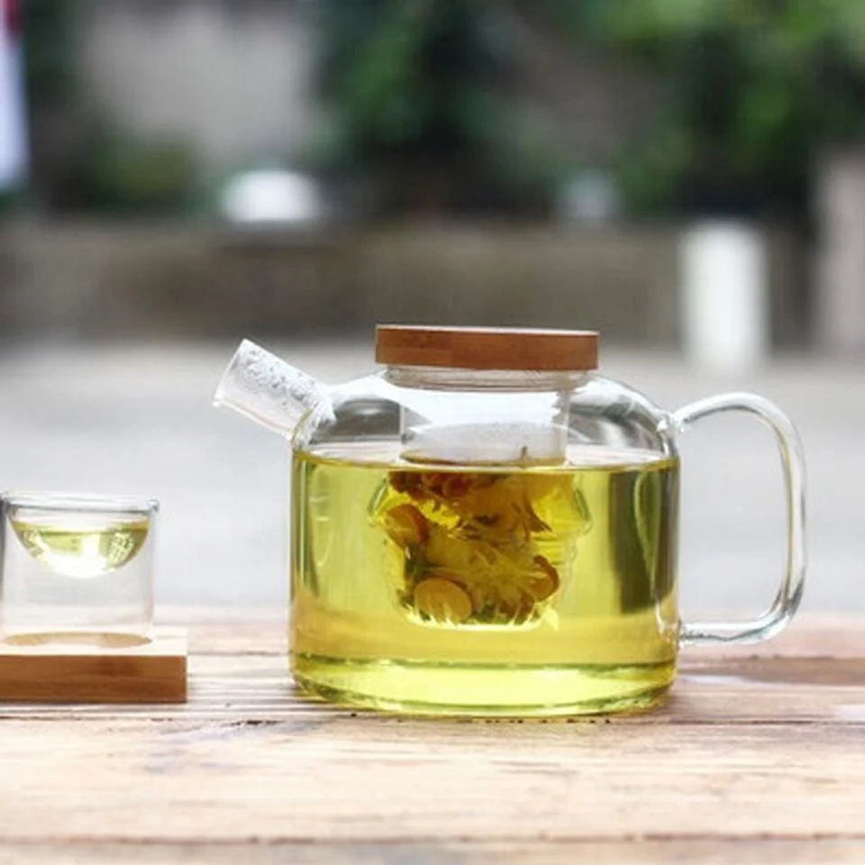 New Style Teapots Modern Glass Tea Infusion with Bamboo Lid