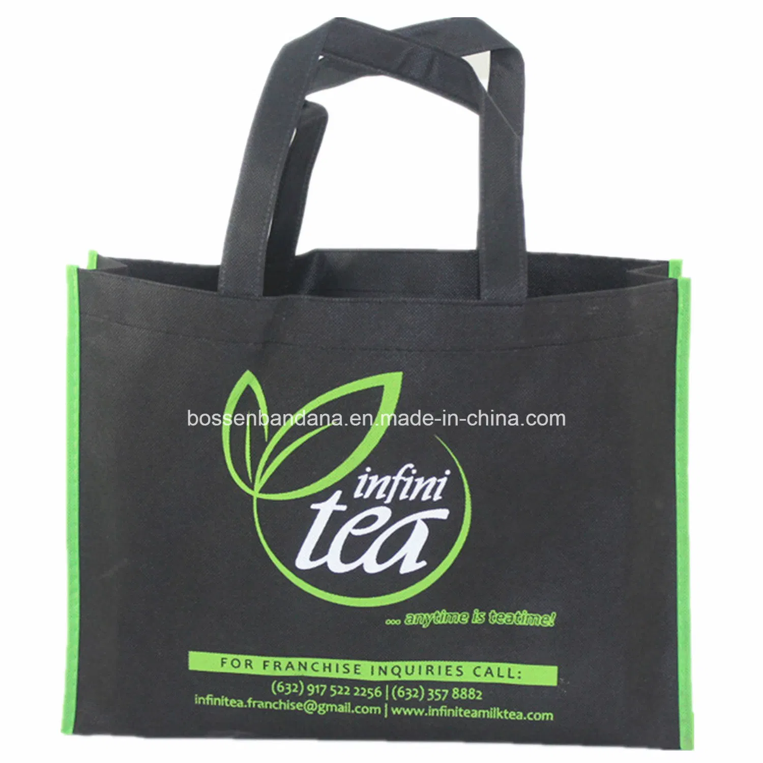 Factory OEM Produce Custom Logo Print Green Non Woven Bag with Gussets