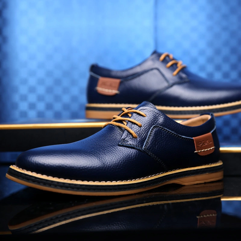Men's Business Casual Shoes British Trend Blue Shoes Leather Shoes