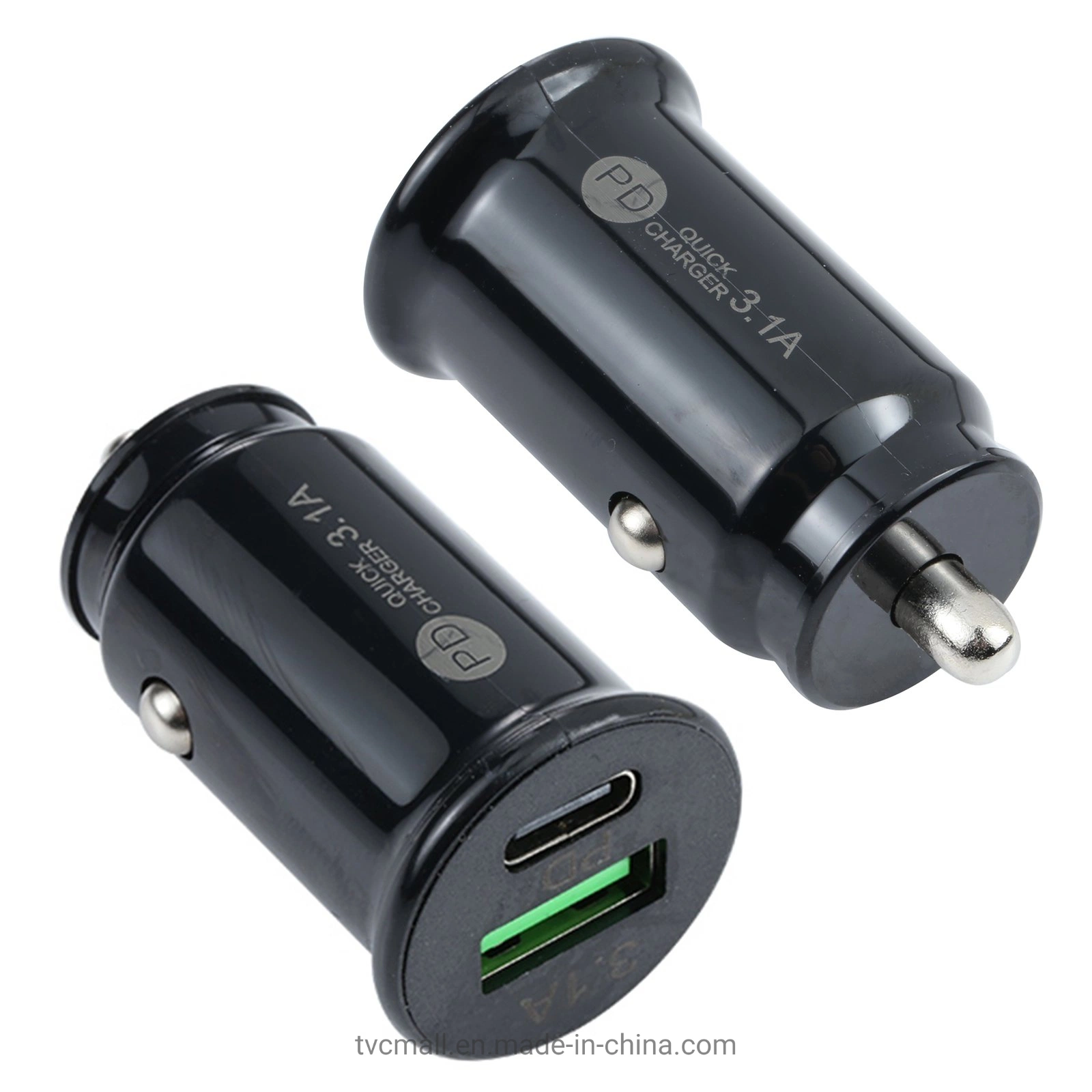 Te-339pd 5 V/3,1 a PC de type C + mini chargeur de voiture USB 3,1 A. Allume-cigare à deux ports, charge rapide - Noir