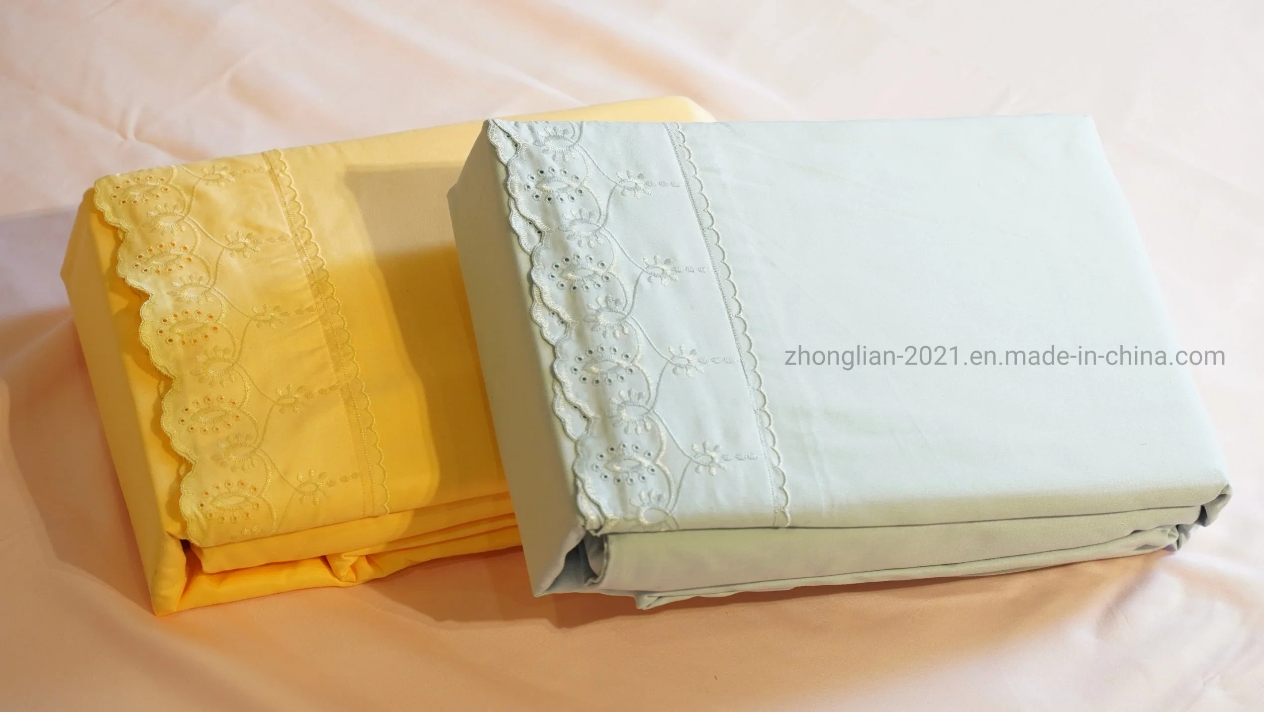 100% Microfiber Bed Sheet Set/Pillowcases with Lace Design Sheet Set