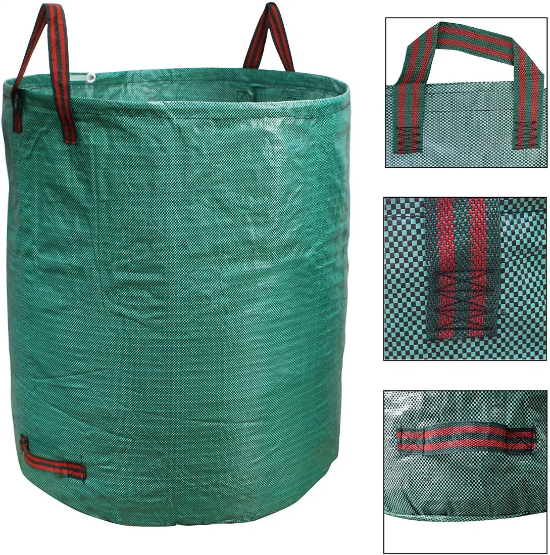 Durable Green Color 300L Foldable Reusable Plastic Gardening Bag with Handle Bags