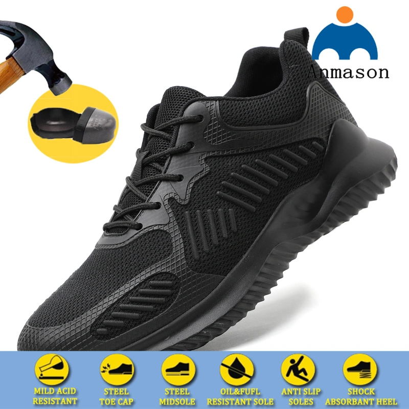 Tejido Flyknit Deporte Zapatos de seguridad color negro Zapatos de trabajo
