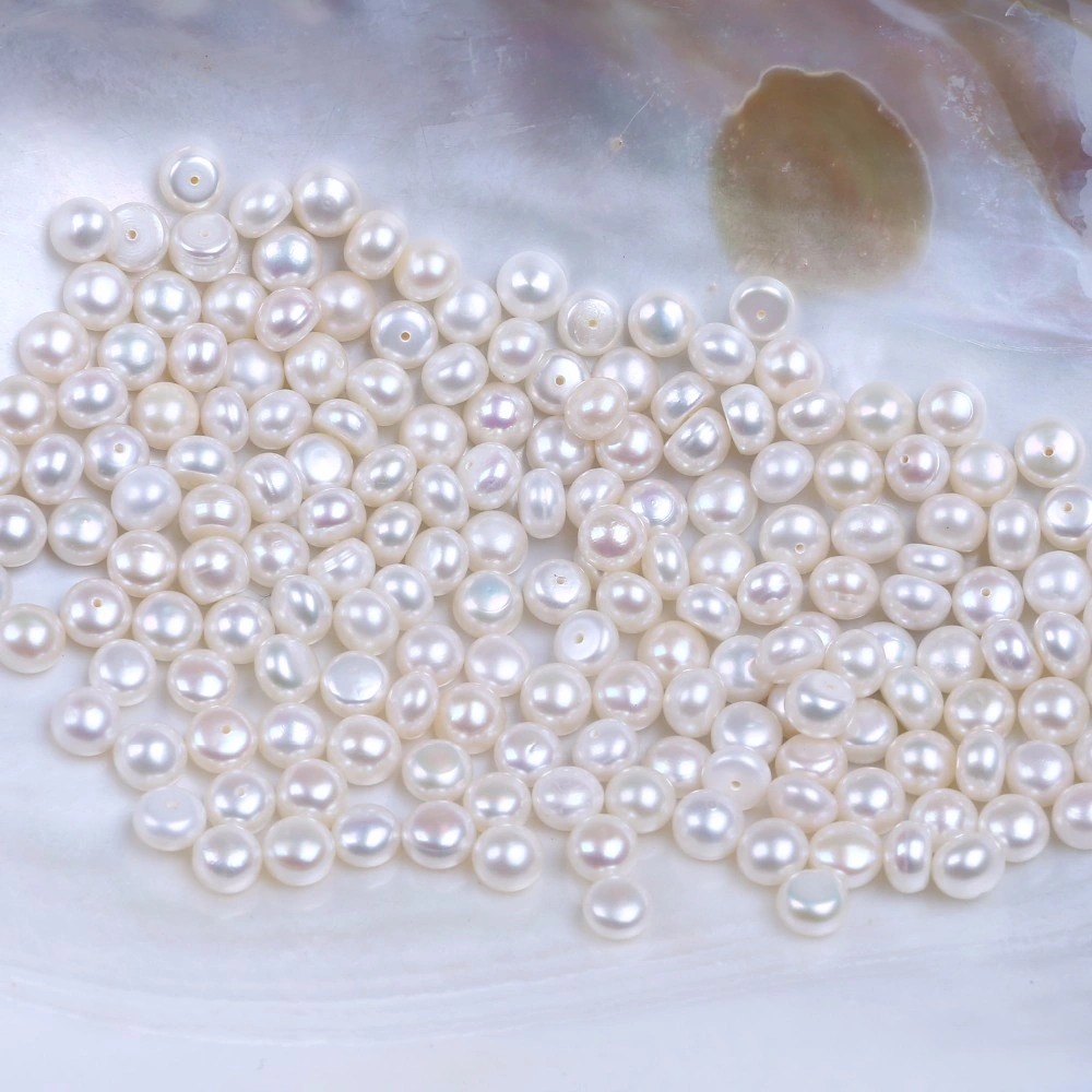 7-7.5mm Half Drilled Freshwater Pearl Button Shape for Earring Ring