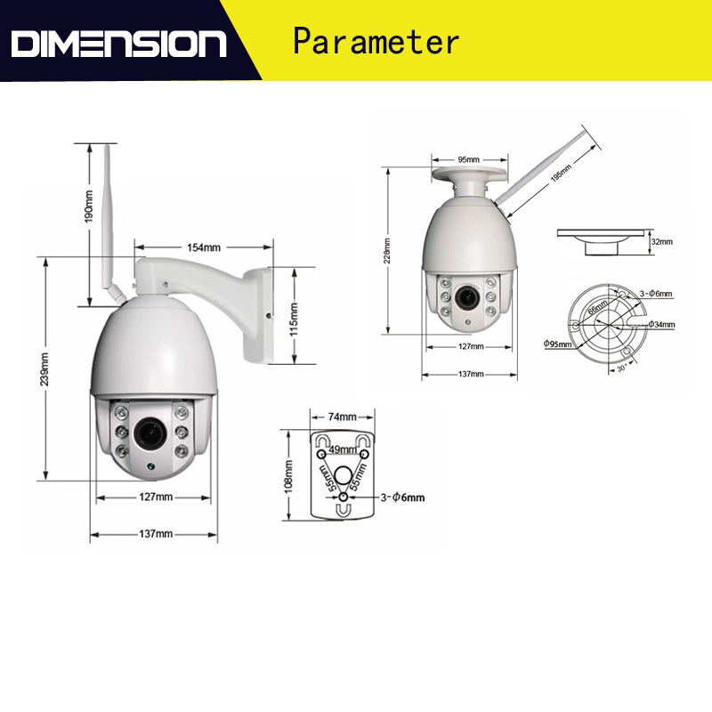 4G 2.0MP HD 1080P Zoom 5x à l'extérieur sans fil IP66 Caméra PTZ IP avec le support calculateur de téléphone mobile de surveillance à distance