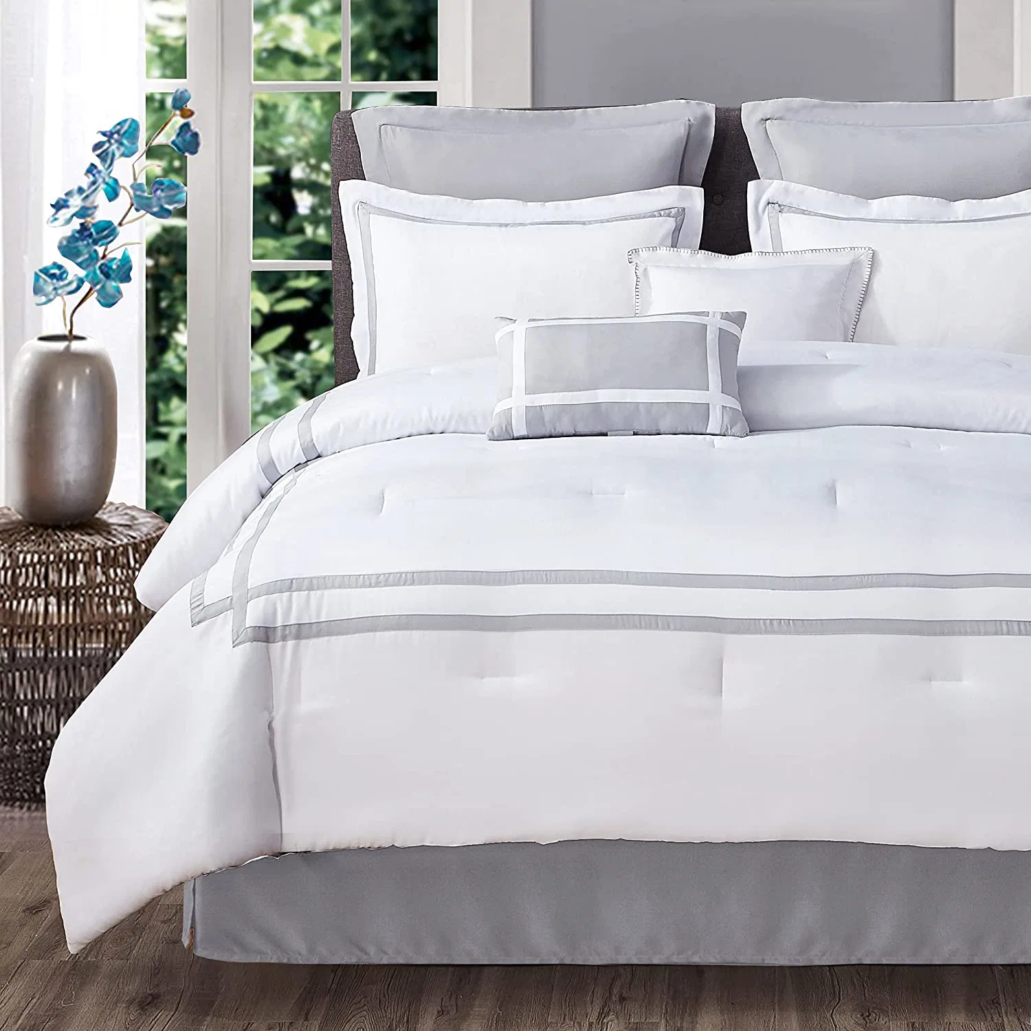 Conjunto de roupas de cama brancas Comforter King size, de 8 peças, Hotel King Comforter