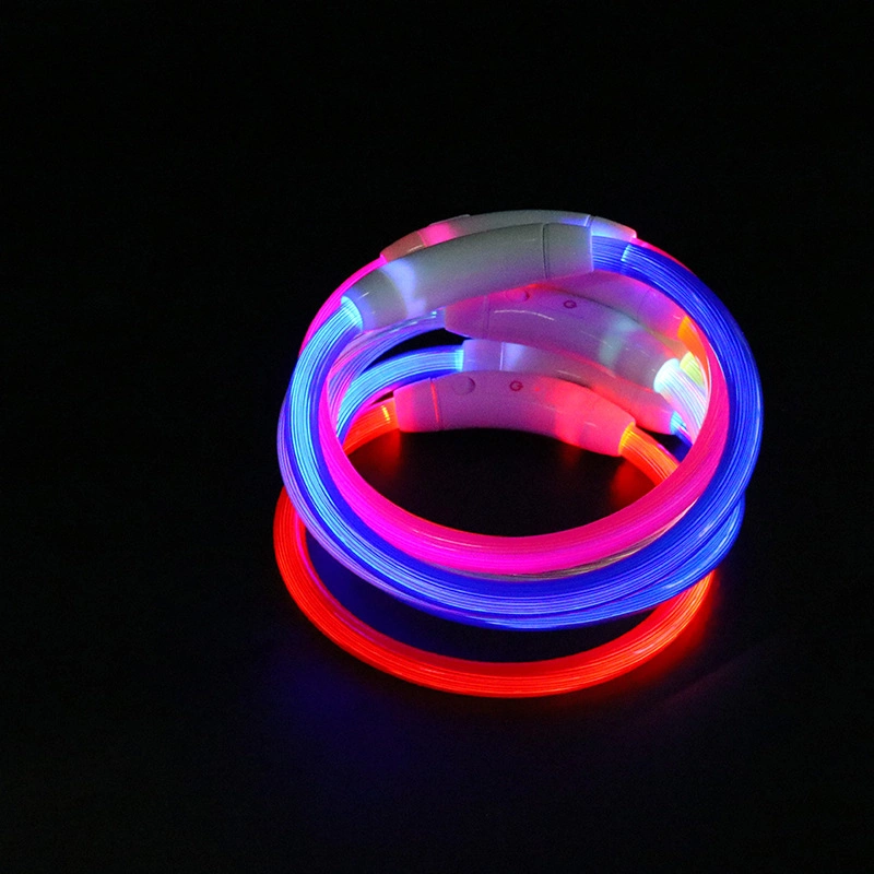 Adjustable Silicone Pet Products Anti-Lose LED Luminous Light up Dog Collar Training Collar Waterproof USB Rechargeable LED Dog Collar