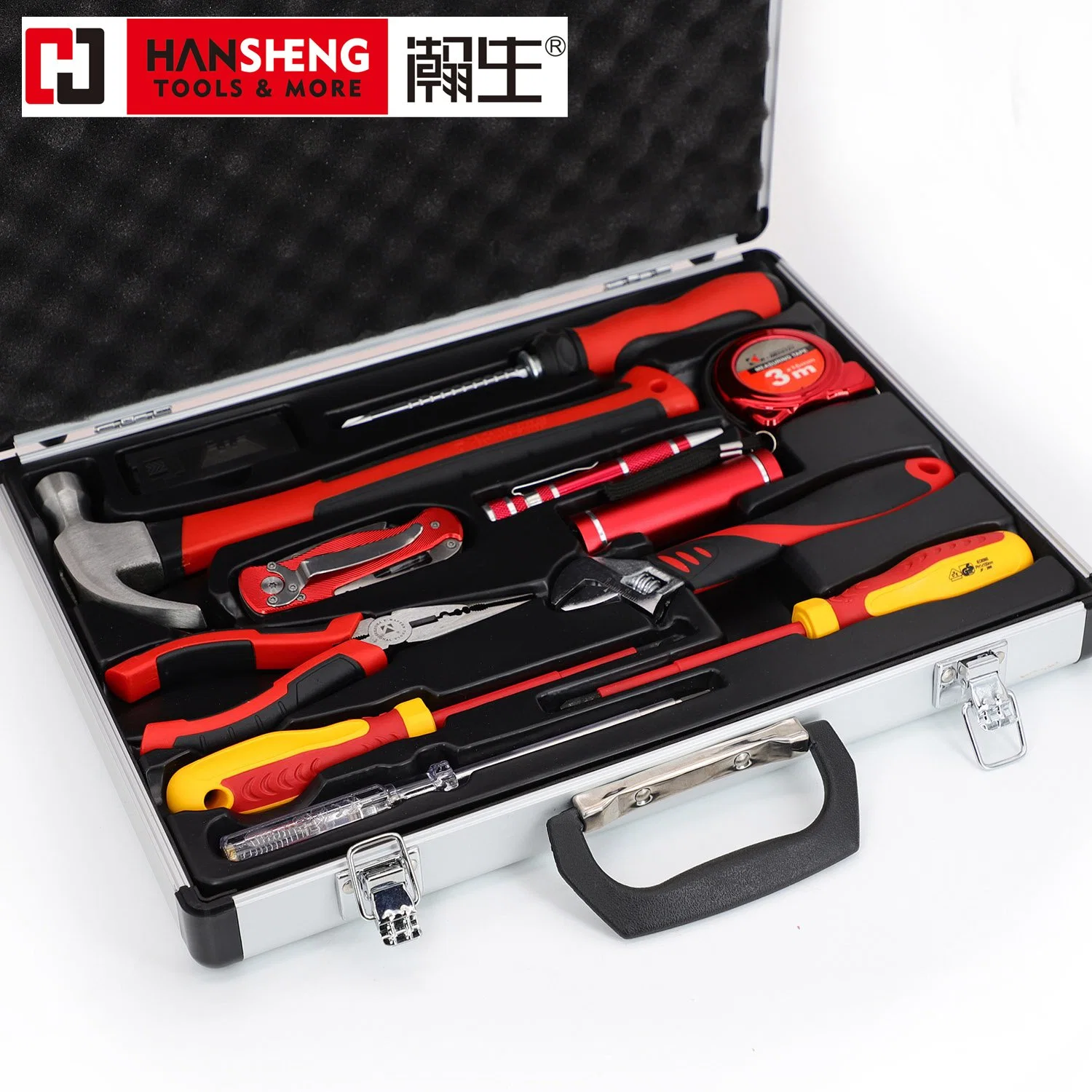 Professional Tool, Plastic Toolbox, Combination, Set, Gift Tools, Made of Carbon Steel, CRV, Polish, Pliers, Wire Clamp, Hammer, Wrench, Snips